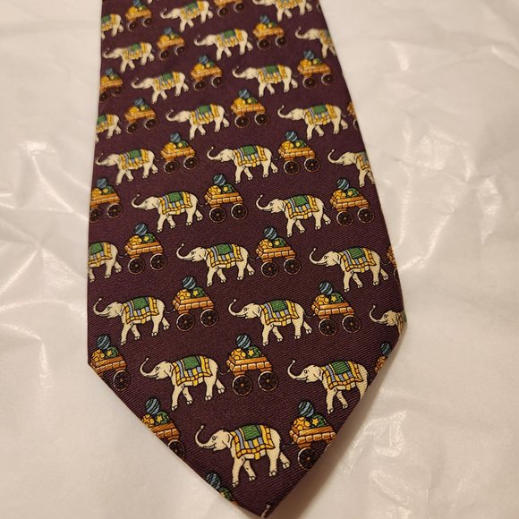 Brooks Brothers 100% Silk Tie - Circus Elephants on Burgundy - Picture 8 of 8